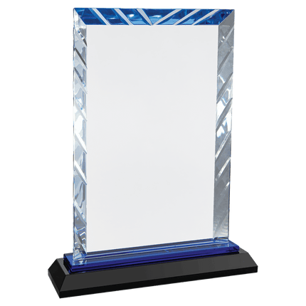 8" Clear Rectangle Accent Glass on Black and Blue Reflective Base