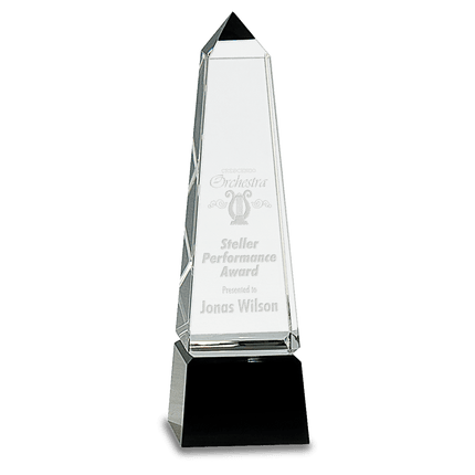 8" Obelisk Crystal on Black Pedestal Base