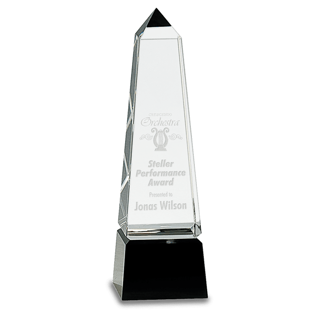 8" Obelisk Crystal on Black Pedestal Base