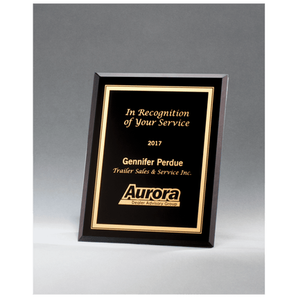 7" x 9" Black Glass Plaque with Gold Border and Easel Back