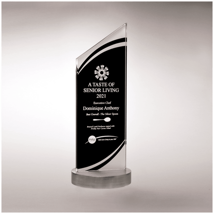3 1/2" x 9 3/8" x 3/8" Thick Zenith Series Black Silkscreened Glass with Frosted Accents, Heave Aluminum Base