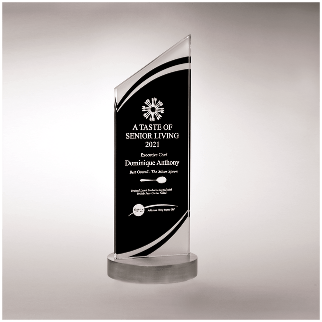 3 1/2" x 9 3/8" x 3/8" Thick Zenith Series Black Silkscreened Glass with Frosted Accents, Heave Aluminum Base